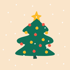 Cute colorful Christmas tree hand drawn vector illustration. Adorable winter firs in flat style for kids poster.