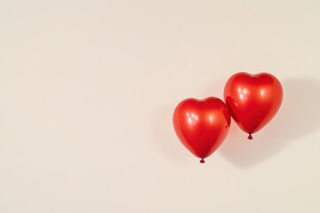 glossy red heart balloon slightly floating above white background casting soft diffused shadow