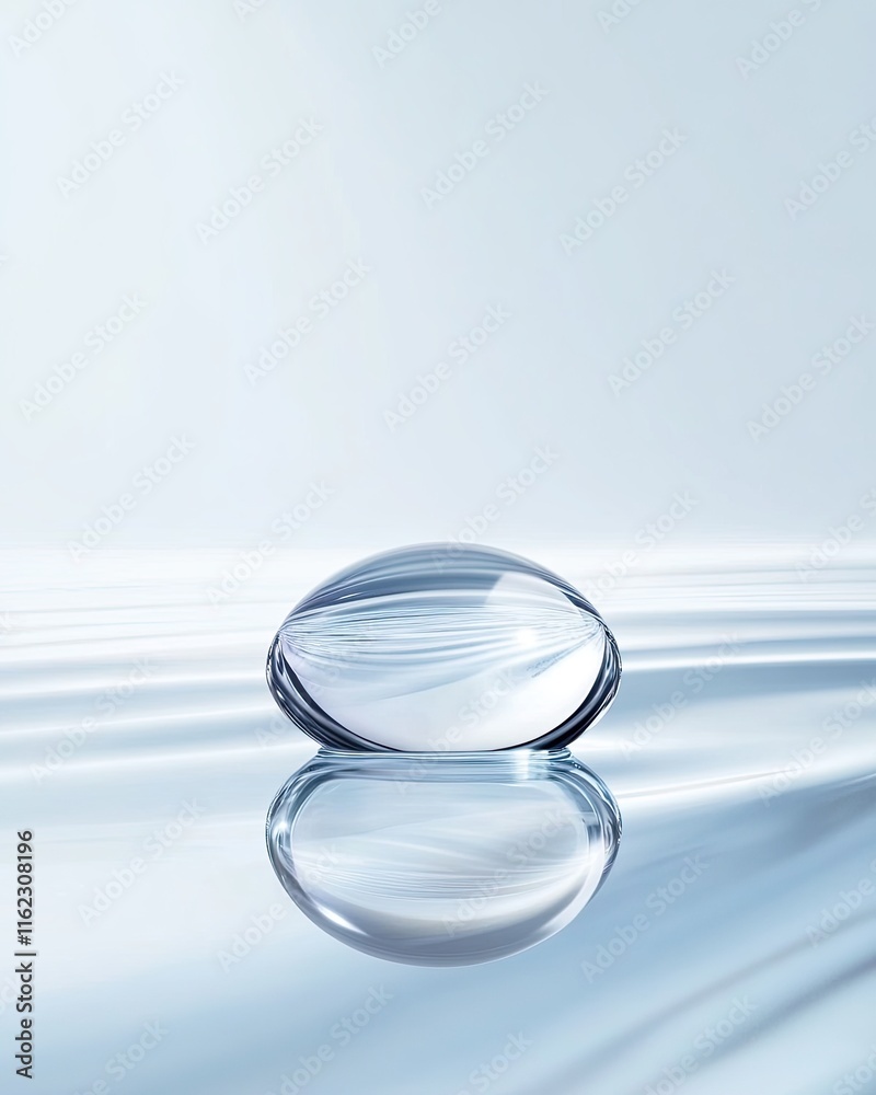 Poster Close Look at a Water Droplet Resting on a Leaf With Reflections Creating a Tranquil Atmosphere