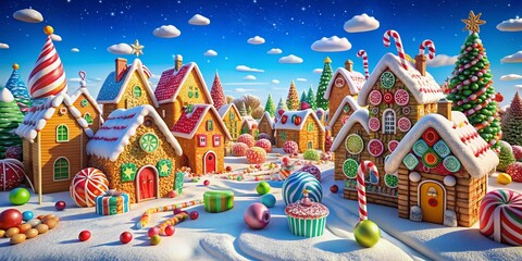 Obraz premium Candy Town Under a Blue Sky - Gingerbread Houses