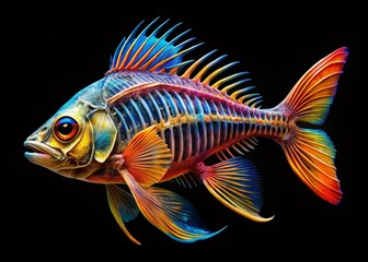 Carp Skeleton, Striking Black Background, High Detail, Artistic Fish Anatomy