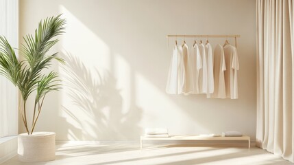 Minimalist Room Featuring Neutral Clothing and Plant