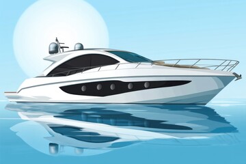 A luxurious white yacht sailing on calm blue waters, reflecting elegance against a serene backdrop.