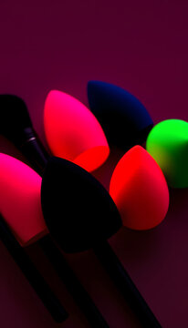 Set Sponge for makeup, beauty blender, cosmetics, shading, apply, foundation, paralon, sponge, beauty blender, makeup, brush, cosmetic, for makeup, for cosmetics, black, glowing neon, with white tones