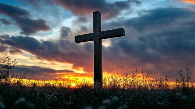 Cross in nature field sunset Christian Christianity catholic God jesus