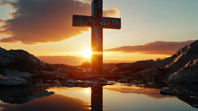 Cross in nature field sunset Christian Christianity catholic God jesus