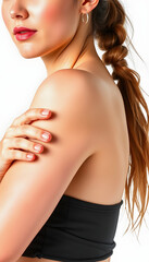Obraz premium young beautiful sport influencer women showing armpit with smooth clean skin on solid background, watercolor, with white tones