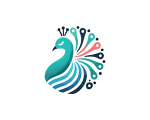 Colorful Peacock bird logo design icon vector illustration. Animal bird template.