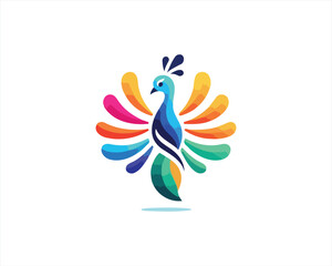 Colorful Peacock bird logo design icon vector illustration. Animal bird template.