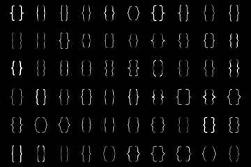 Text brackets, black quotation marks. Curly braces, double symmetric and angle brackets. Vintage typographic symbol, calligraphic quote frame. Doodle, element lettering. Frames for punctuation, maths