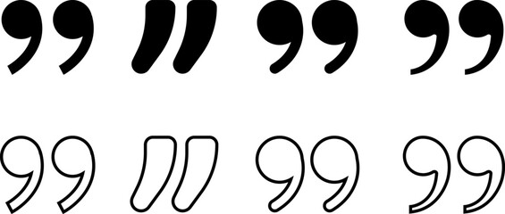 Quotation marks vector collection. Black quotes icon set. Speech mark symbol Punctuation marks Citation sign.