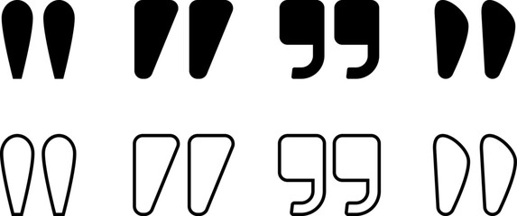 Quotation marks vector collection. Black quotes icon set. Speech mark symbol Punctuation marks Citation sign.