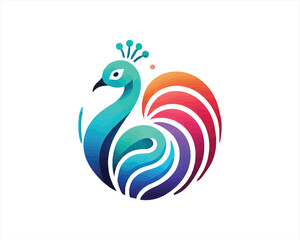 Colorful Peacock bird logo design icon vector illustration. Animal bird template.