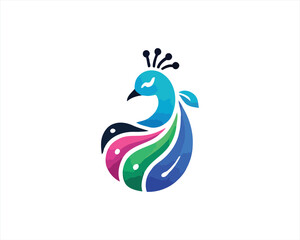 Fototapeta premium Colorful Peacock bird logo design icon vector illustration. Animal bird template.