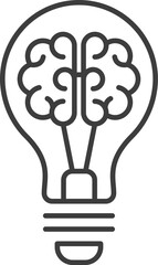 Creative idea flat line icon. Idea sign, solution, thinking concept. Lighting Electric lamp, electricity. Brain in lightbulb vector illustration. Thin sign of innovation, solution, education logo.