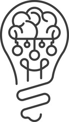 Creative idea flat line icon. Idea sign, solution, thinking concept. Lighting Electric lamp, electricity. Brain in lightbulb vector illustration. Thin sign of innovation, solution, education logo.