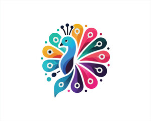 Obraz premium Colorful Peacock bird logo design icon vector illustration. Animal bird template.