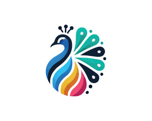 Colorful Peacock bird logo design icon vector illustration. Animal bird template.