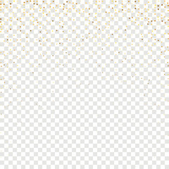 Star Sequin Confetti on Transparent Background. Christmas Party Frame. Voucher Gift Card Template. Isolated Flat Birthday Card. Golden Stars Banner. Vector Gold Glitter. Falling Particles on Floor.