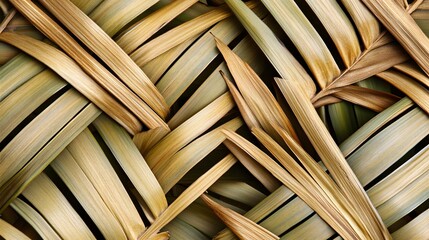 Dried Palm Leaves Intertwined Forming Abstract Pattern
