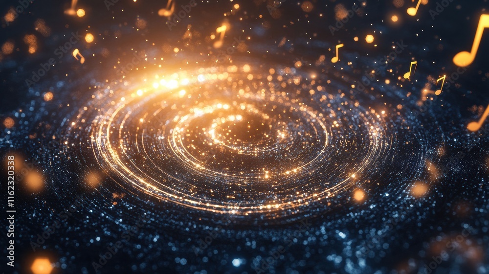 Poster 3d galaxy of stars forming a sound wave spiral in vibrant hues and rhythmical patterns. generative a