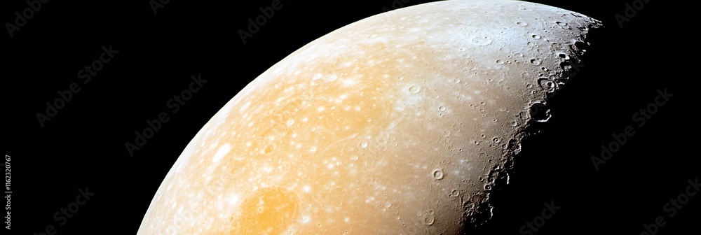 Poster exploring ganymede, the largest moon in the solar system with mysteries revealed