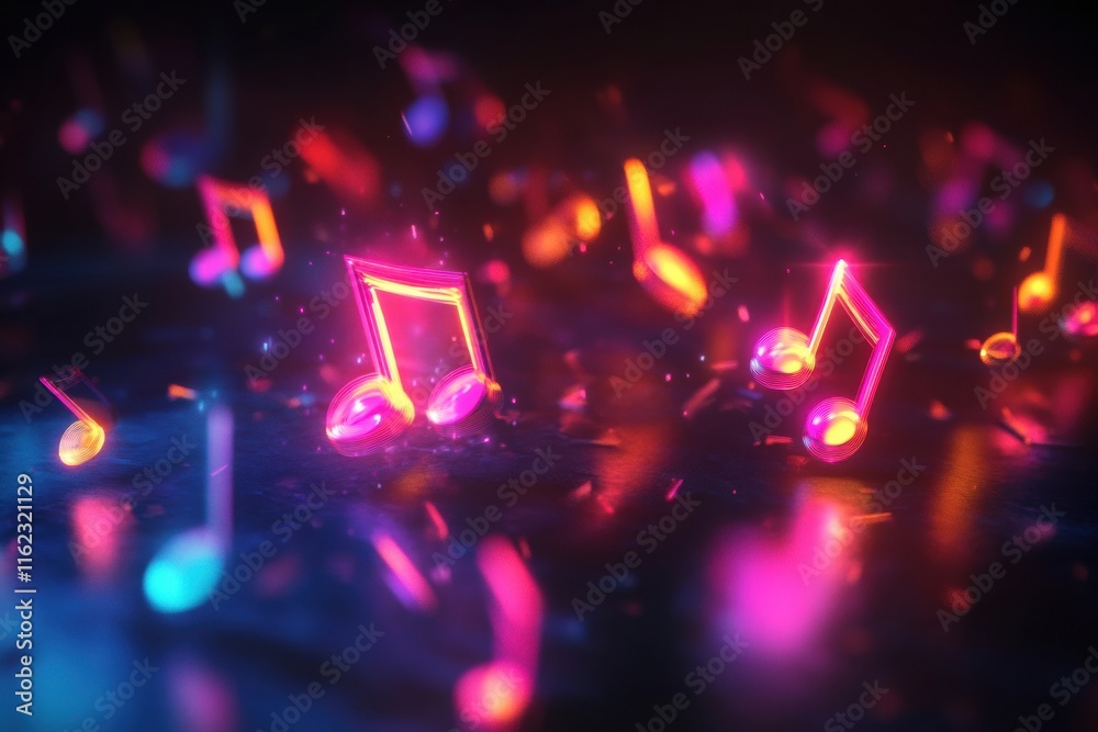 Aufkleber vibrant 3d music notes create an enchanting visual atmosphere with colorful reflections and glowing 