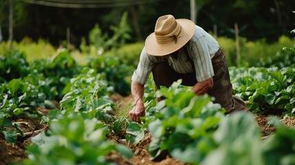 Fototapeta premium A man enjoys his hobby of gardening
