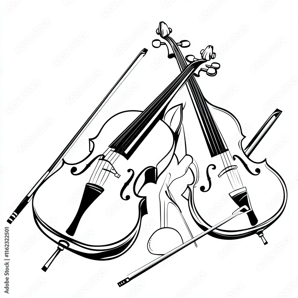 Aufkleber Exploring the Elegance of Classical Musical Instruments Through Intricate Line Drawings