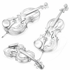 Obraz premium Intricate Line Drawings of Victorian Musical Instruments Showcasing Elegance and Artistry