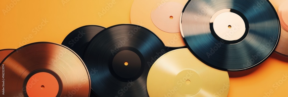 Poster Exploring vibrant 3D vintage vinyl records with empty space for creative text additions. Generative AI