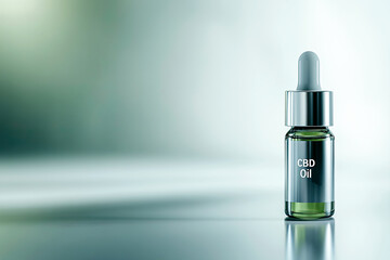 Small Dropper Bottle of CBD Oil Elegantly Showcased on a Smooth, Monochromatic Surface