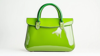 green woman's handbag isolated on white background , luxury lady's bag , Fashion Ladies Accessories , Leather Satchel