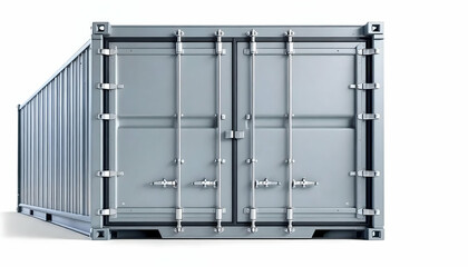 Grey Cargo Shipping Container Isolated on White Background Detailed View of a Steel Freight Box