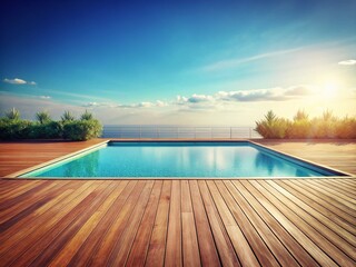 Obraz premium Empty Pool Deck Minimalist Blue Sky Vintage Photo