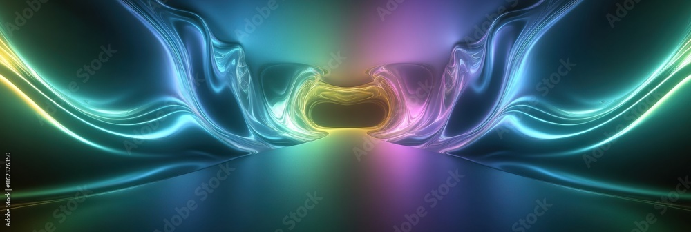 Aufkleber Dynamic 3D abstract sound waves in vibrant colors creating a captivating visual experience. Generative AI
