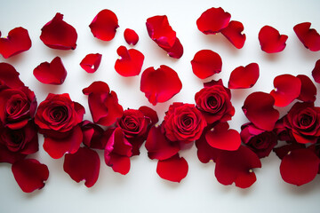 Red roses and petals arranged beautifully for a romantic occasion