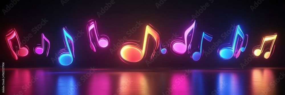 Aufkleber Colorful 3D music notes glowing in various vibrant colors create a lively atmosphere suitable for creative projects. Generative AI