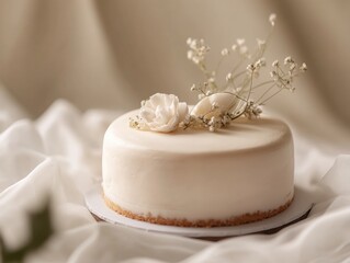 White Cake with Flowers