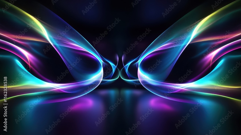 Aufkleber Vibrant 3D abstract sound waves in motion creating a dynamic music inspired display. Generative AI