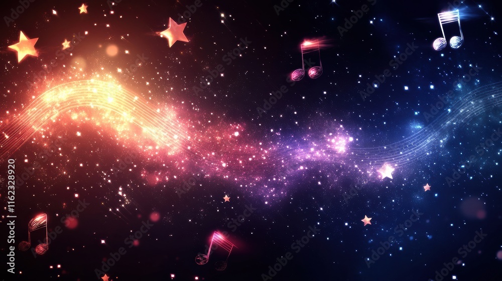 Aufkleber Captivating 3D galaxy of stars creating a mesmerizing sound wave spiral in a vibrant cosmic display. Generative AI