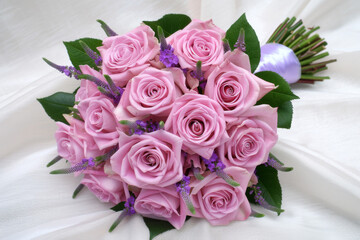 Obraz premium Elegant pink rose bouquet with lavender accents for special occasions