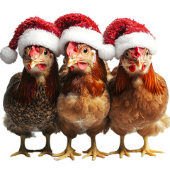 Fototapeta premium Christmas card with chickens in Santa hat