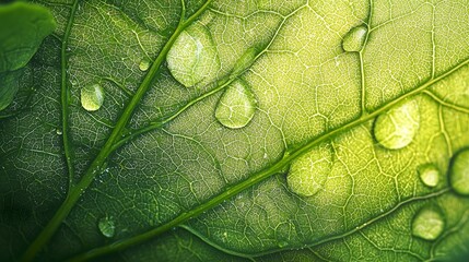 Fototapeta premium Leaf texture with water drops