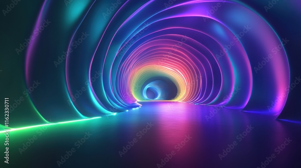 Aufkleber Vibrant 3D abstract sound waves creating a mesmerizing tunnel of color and light. Generative AI