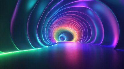 Obraz premium Vibrant 3D abstract sound waves creating a mesmerizing tunnel of color and light. Generative AI
