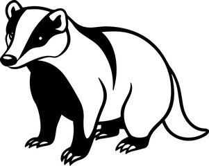 Stylized Black Silhouette and line art of a Badger - Vector Icon Illustration