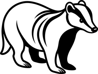Stylized Black Silhouette and line art of a Badger - Vector Icon Illustration