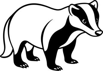 Stylized Black Silhouette and line art of a Badger - Vector Icon Illustration