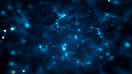 Obraz premium glowing network of interconnected nodes and lines on dark blue background, evoking futuristic and digital atmosphere